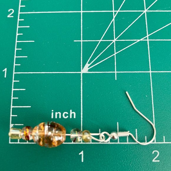 Peach Orange Murano Art Glass Earrings Bead Hand Painted Round Silver Plated - Picture 8 of 8